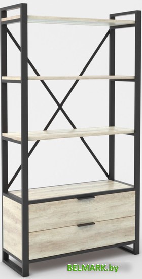 Стеллаж Hype Mebel Стандарт Люкс 80x200 (черный/древесина белая) - фото