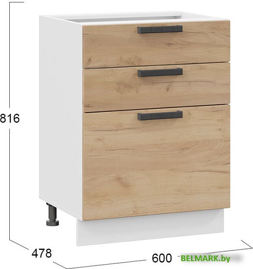 Шкаф напольный Трия Детройт 1Н6Я3 (белый/дуб крафт золотой) - фото2