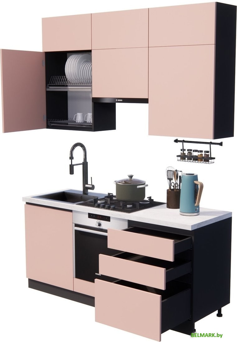 Готовая кухня ВерсоМебель Эко Премиум 1.8 (пудровый/ст. мрамор лацио) - фото2