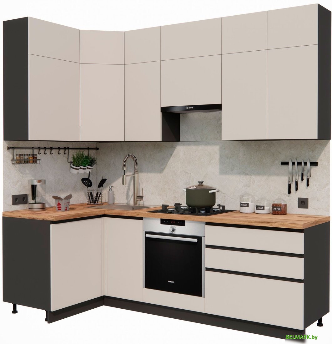 Готовая кухня ВерсоМебель Эко Премиум 1.2x2.4 левая (кашемир/ст. дуб вотан) - фото