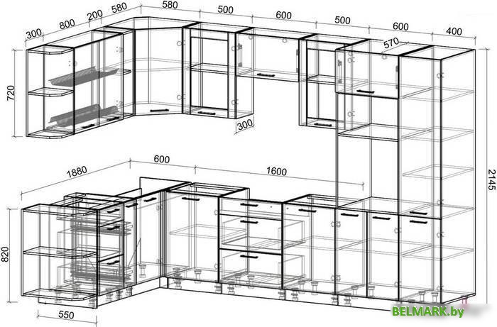 Готовая кухня Интерлиния Мила 1.88x3.2 левая без столешницы (дуб белый/дуб серый) - фото2