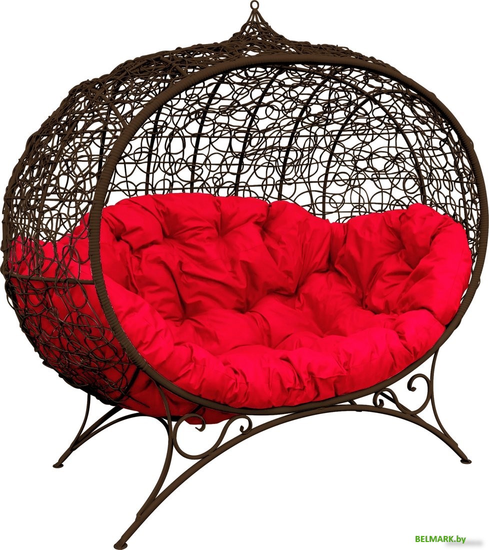 Садовый диван M-Group Улей на ножках 11220206 (коричневый ротанг/красная подушка) - фото