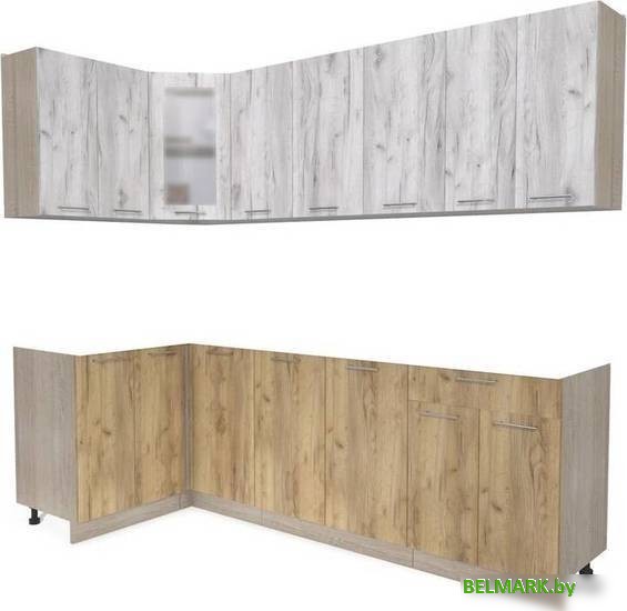 Готовая кухня Интерлиния Мила 12x24 без столешницы (дуб белый/дуб золотой) - фото