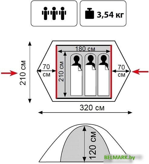 Кемпинговая палатка TRAMP Lite Tourist 3 (зеленый) - фото2