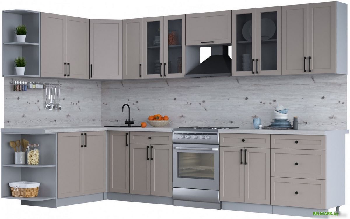 Готовая кухня Интерлиния Тренд 1.7x3.3 левая (луна/луна/бискайская сосна) - фото