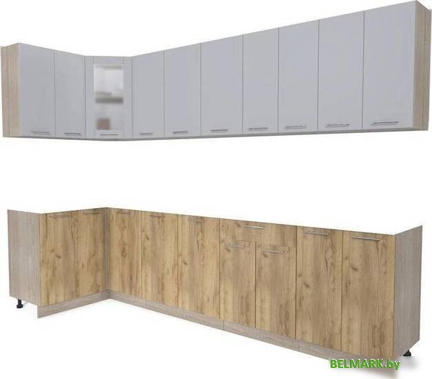 Готовая кухня Интерлиния Мила 12x30 без столешницы (серебристый/дуб золотой) - фото