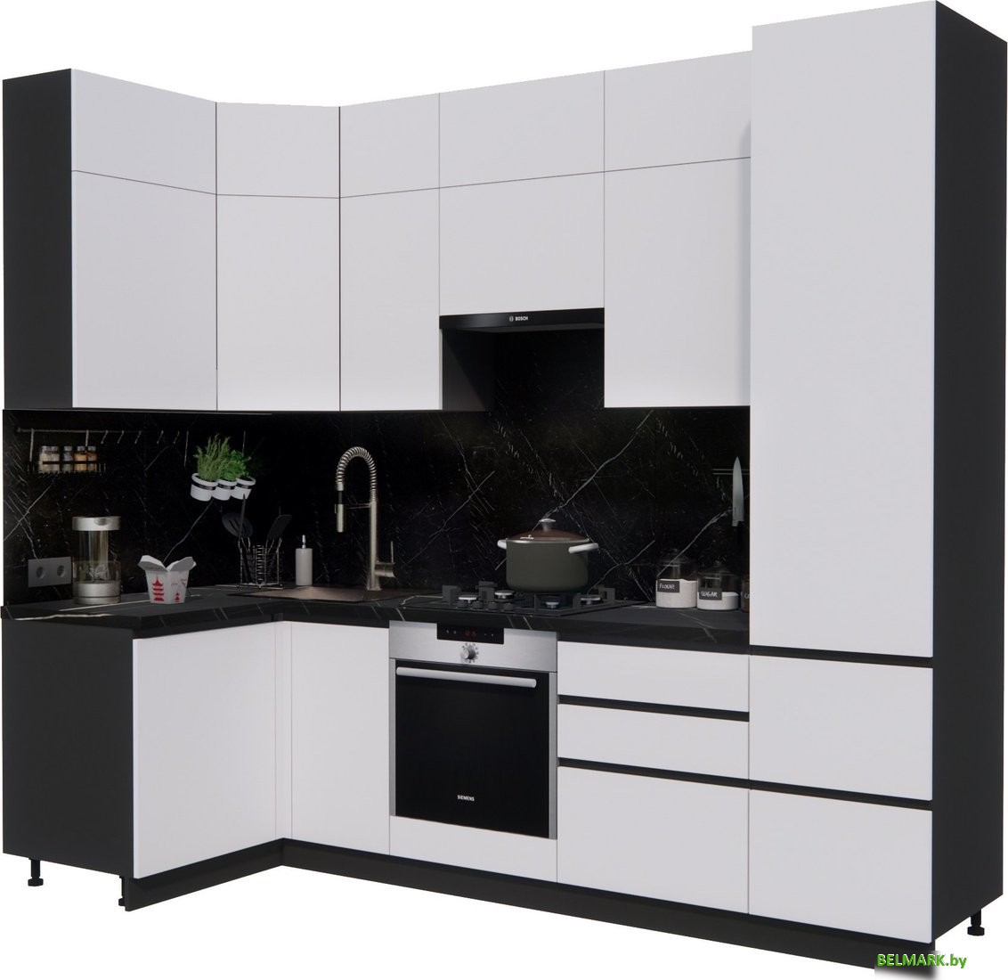 Готовая кухня ВерсоМебель Эко Премиум 1.2x2.7 левая (белый фасадный/ст. тунис) - фото