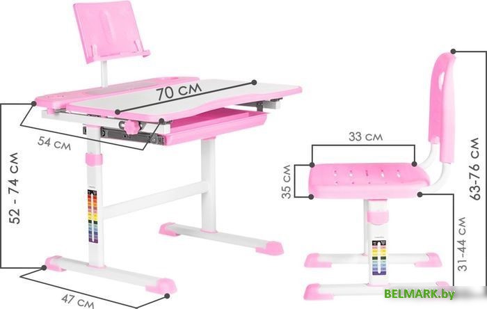 Парта Anatomica Avgusta + стул + выдвижной ящик + подставка (белый/розовый) - фото2