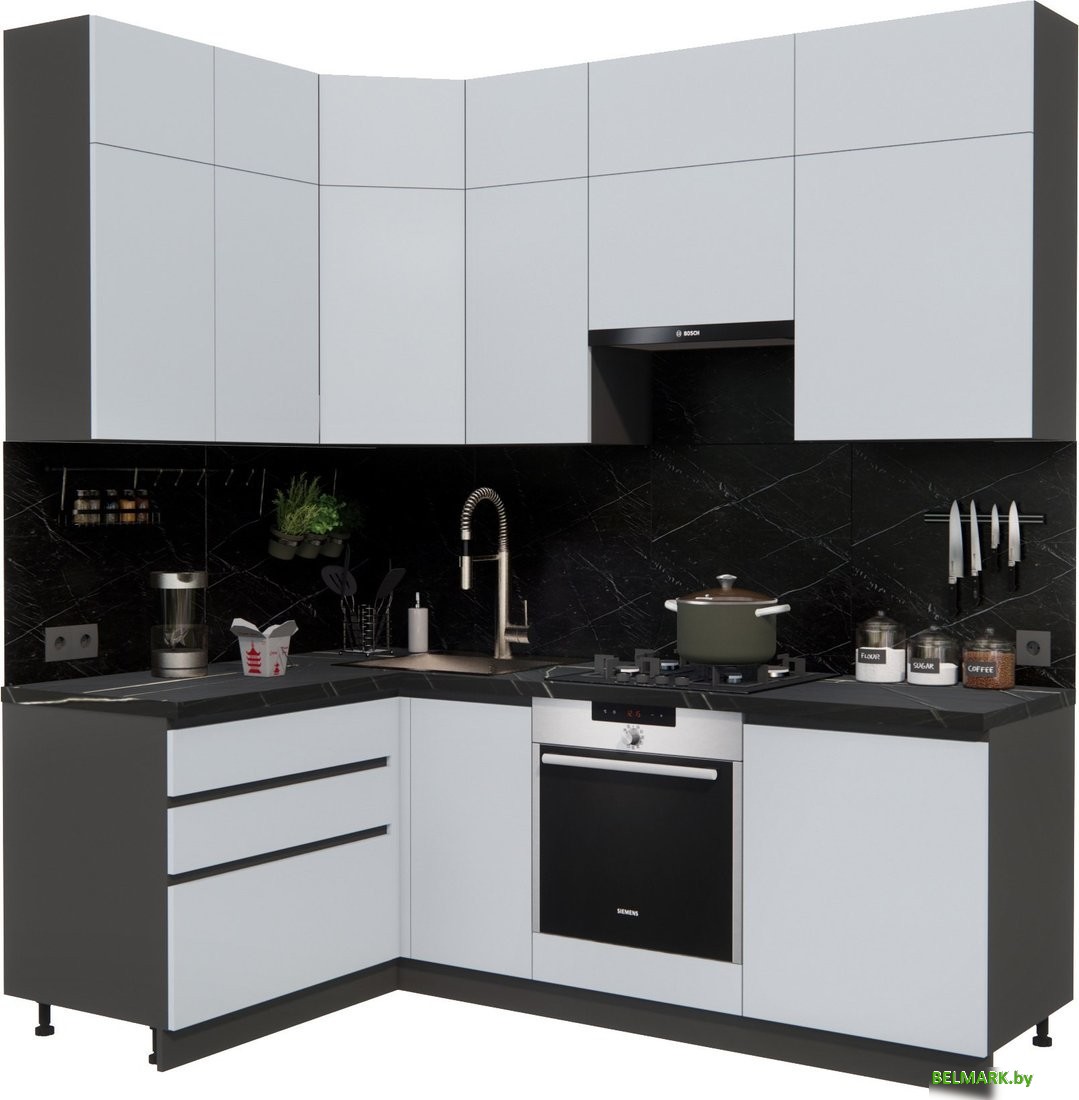 Готовая кухня ВерсоМебель Эко Премиум 1.4x2.2 левая (сумеречный голубой/ст. тунис) - фото