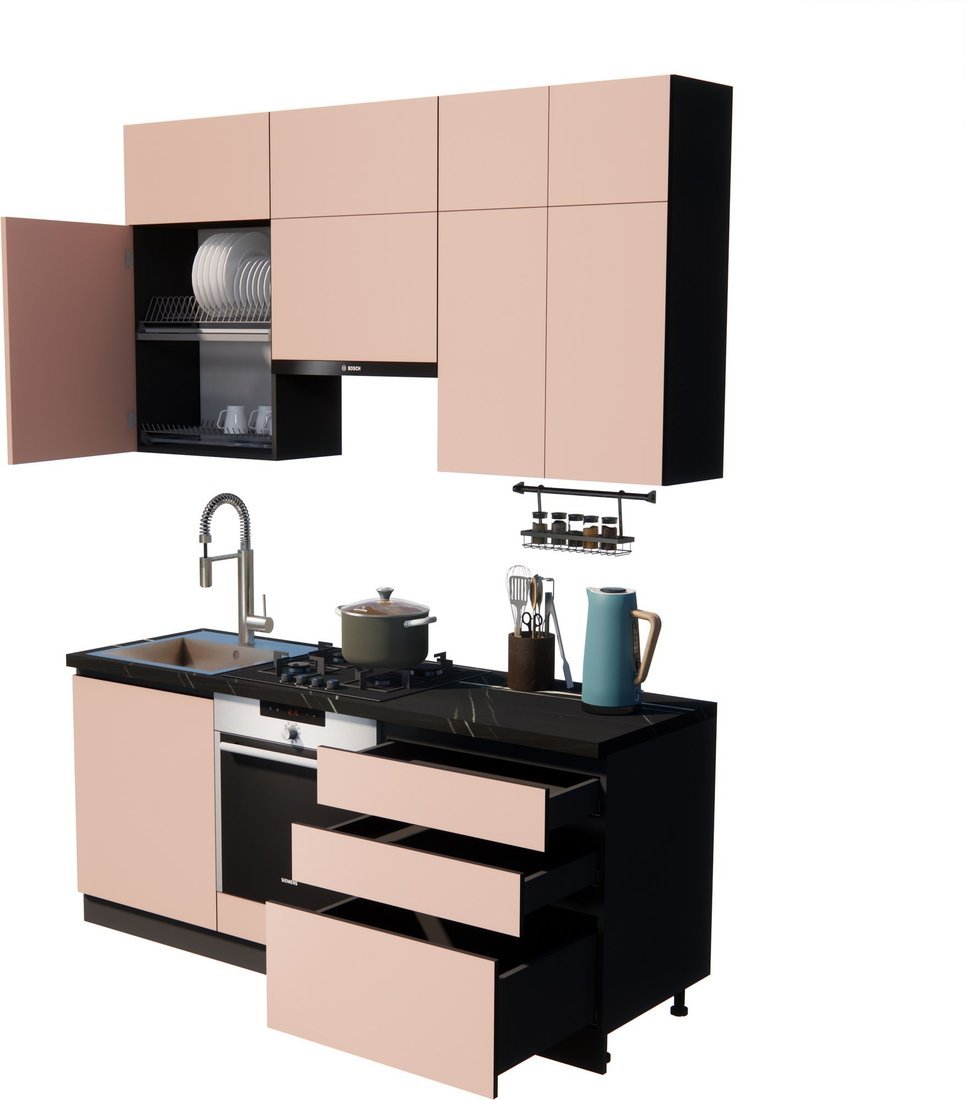 Готовая кухня ВерсоМебель Эко Премиум 2.0 (пудровый/ст. тунис) - фото2