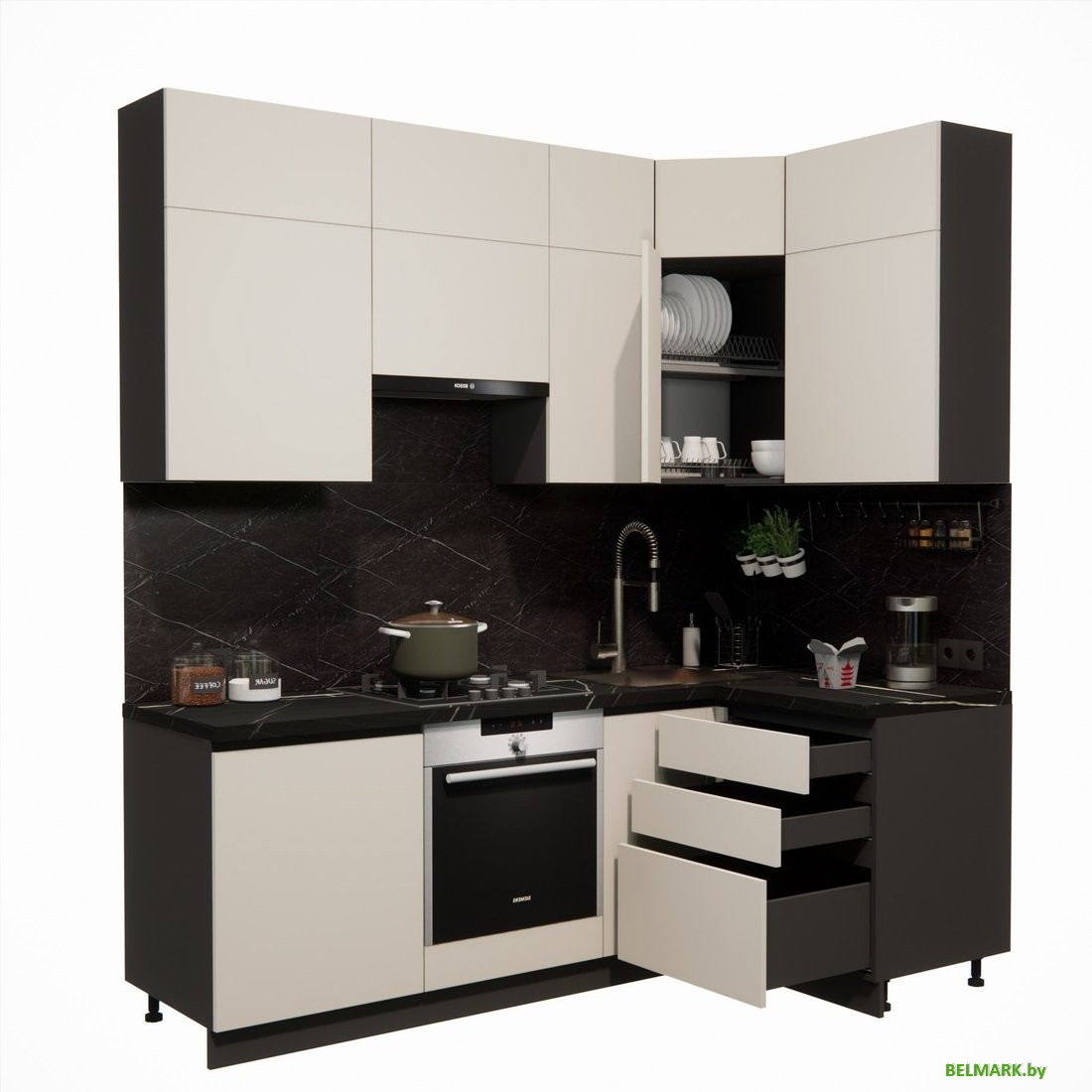 Готовая кухня ВерсоМебель Эко Премиум 1.2x2.2 правая (кашемир/ст. тунис) - фото2