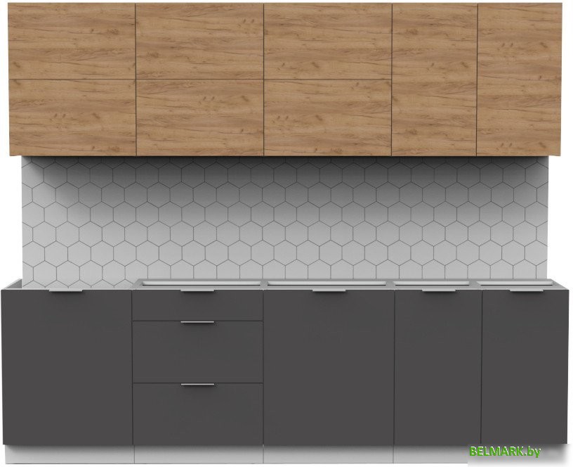 Готовая кухня Интермебель Микс Топ-39 2.6м без столешницы (дуб крафт золотой/графит серый) - фото