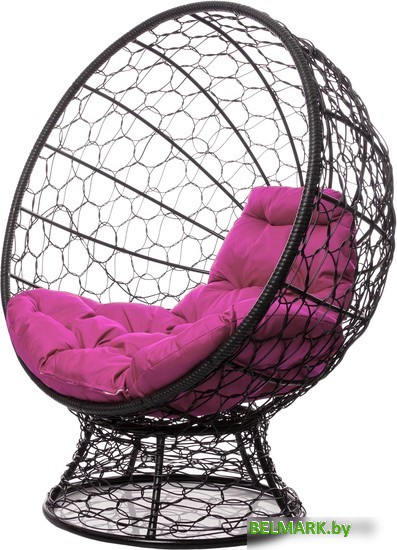 Кресло M-Group Кокос на подставке 11590408 (черный ротанг/розовая подушка) - фото