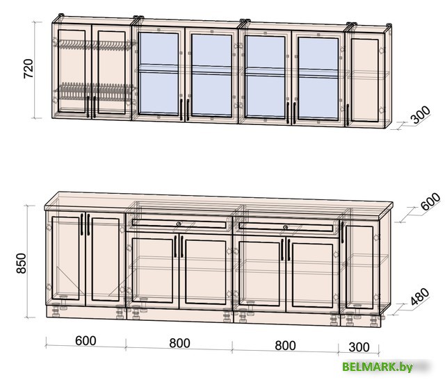 Готовая кухня Интерлиния Тренд 2.5А (луна/луна/бискайская сосна) - фото2