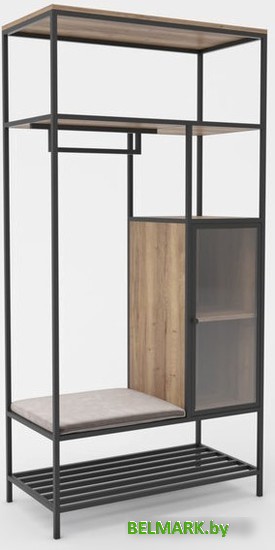 Стеллаж Hype Mebel Босс 100x200 (черный/дуб галифакс натуральный/велюр серый) - фото