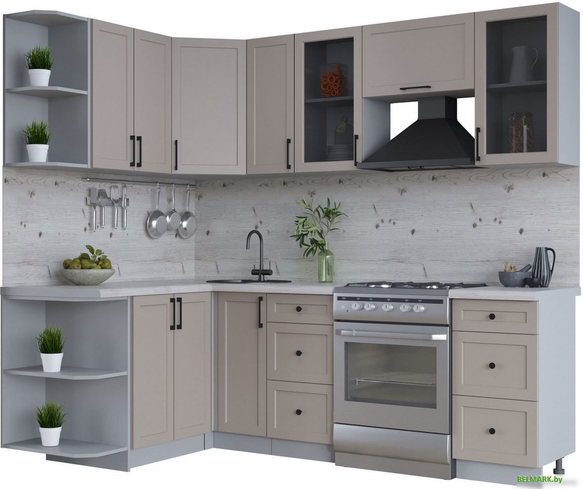 Готовая кухня Интерлиния Тренд 1.5x2.3 левая (луна/луна/бискайская сосна) - фото