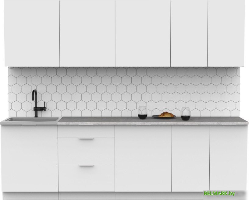 Готовая кухня Интермебель Микс Топ-9 2.6м (белый премиум/мрамор лацио белый) - фото