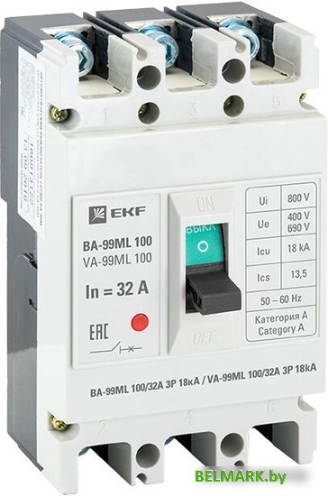 Выключатель автоматический EKF Basic ВА-99МL 100 32А 3P 18кА mccb99-100-32mi - фото