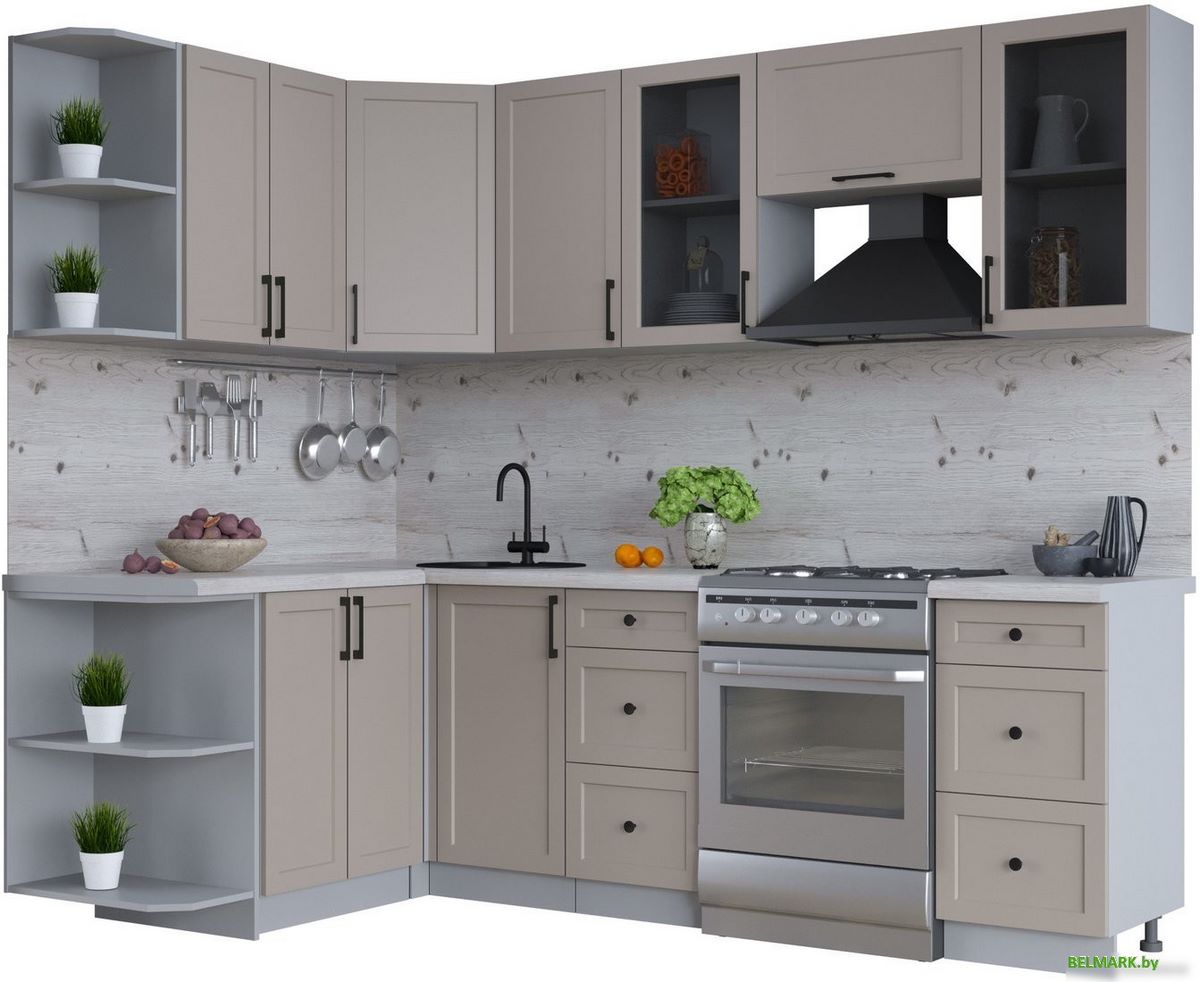 Готовая кухня Интерлиния Тренд 1.5x2.4 левая (луна/луна/бискайская сосна) - фото