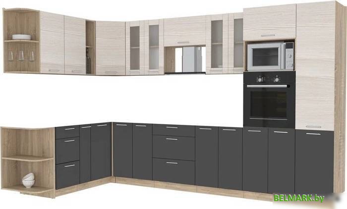 Готовая кухня Интерлиния Мила 1.88x3.4 левая без столешницы (вудлайн кремовый/антрацит) - фото