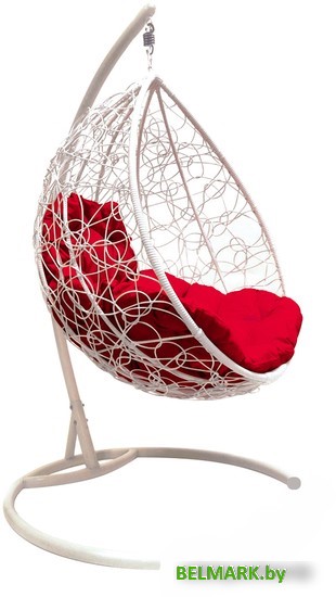 Подвесное кресло M-Group Капля 11020106 (белый ротанг/красная подушка) - фото