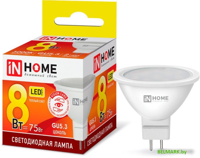 Светодиодная лампочка In Home LED-JCDR-VC 8Вт 230В GU5.3 3000К 720Лм 4690612020327 - фото