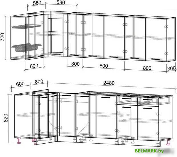 Готовая кухня Интерлиния Мила 12x25 без столешницы (дуб белый/дуб золотой) - фото2