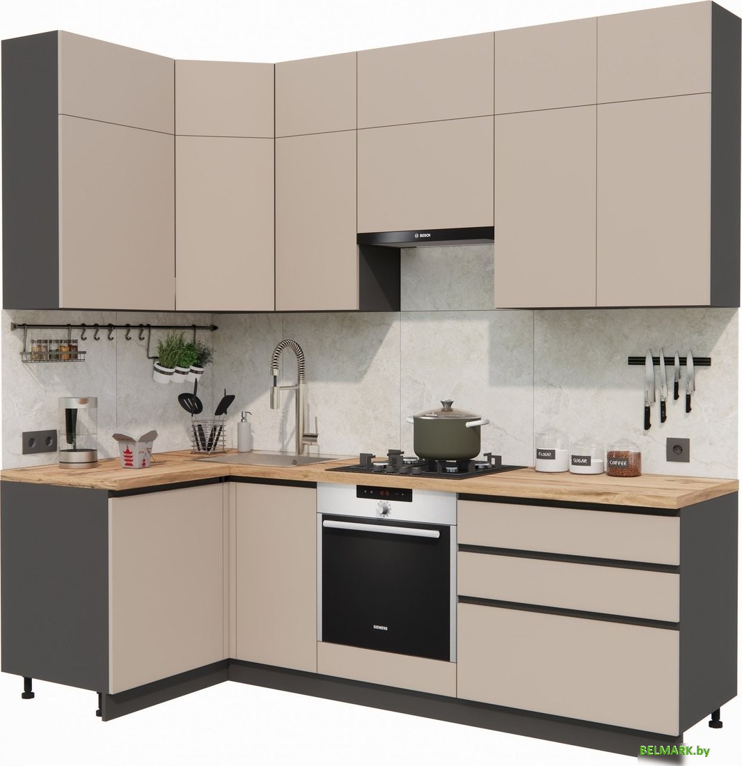 Готовая кухня ВерсоМебель Эко Премиум 1.2x2.4 левая (глиняный серый/ст. дуб вотан) - фото