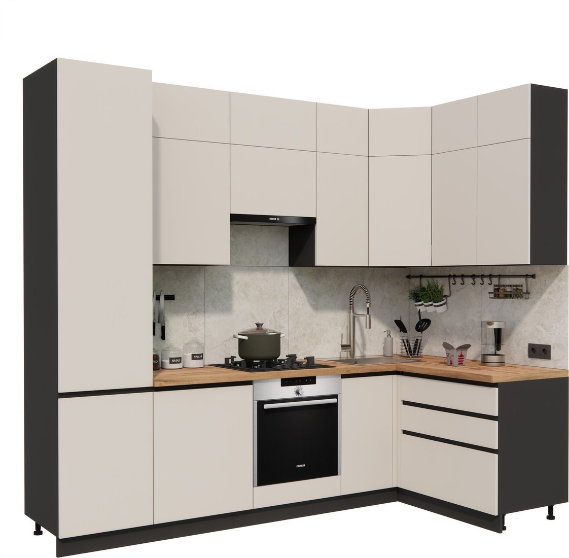 Готовая кухня ВерсоМебель Эко Премиум 1.4x2.7 правая (кашемир/ст. дуб вотан) - фото