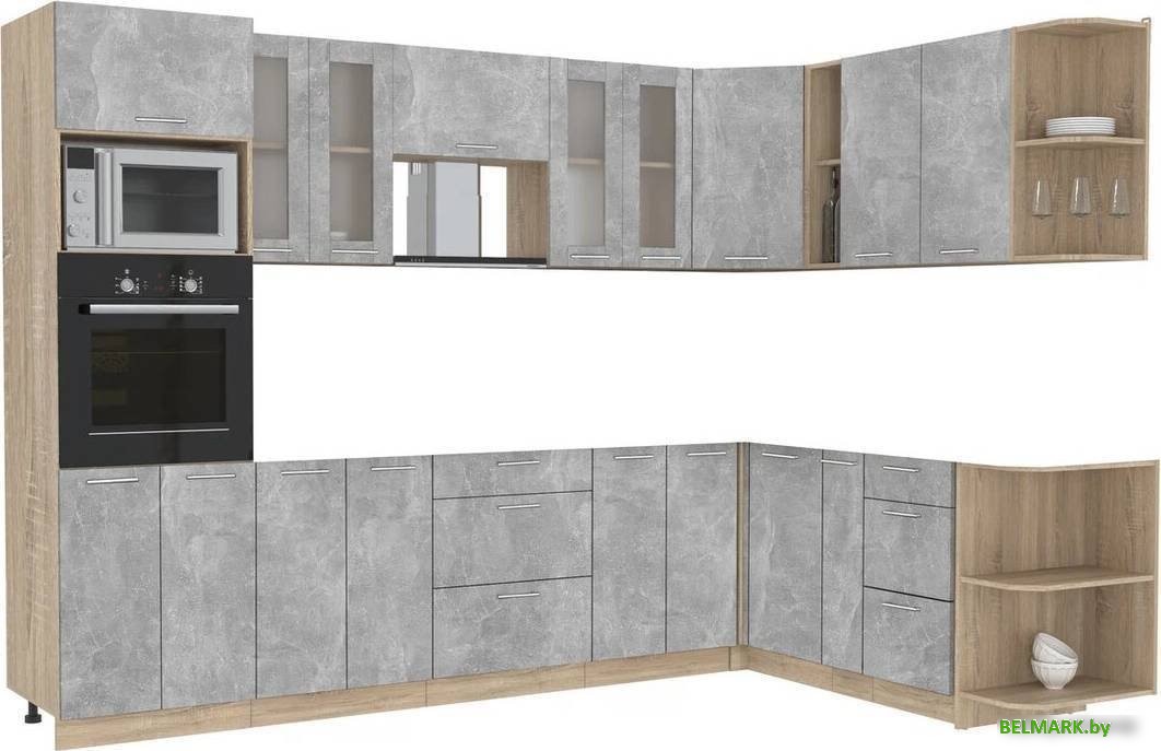 Готовая кухня Интерлиния Мила 1.88x3.0 правая без столешницы (бетон/бетон) - фото