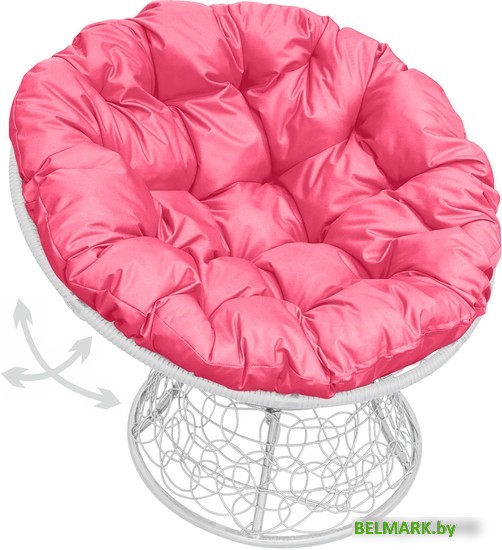 Кресло M-Group Папасан пружинка 12050108 (белый ротанг/розовая подушка) - фото