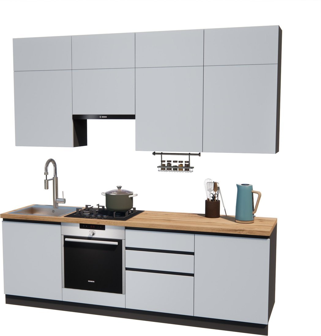 Готовая кухня ВерсоМебель Эко Премиум 2.4 (сумеречный голубой/ст. дуб вотан) - фото