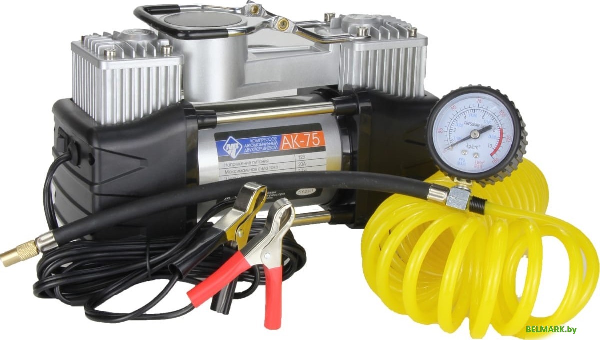 Автомобильный компрессор Nova Bright АК-75 (двухпоршневой, металлический корпус, кейс, LED-фонарь) - фото2