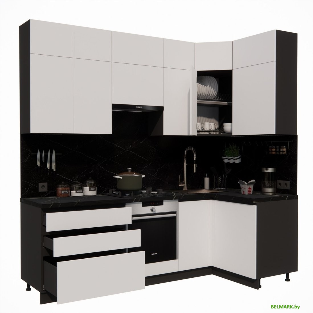 Готовая кухня ВерсоМебель Эко Премиум 1.2x2.4 правая (белый фасадный/ст. тунис) - фото2