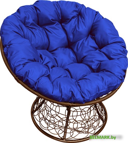 Кресло M-Group Папасан 12020210 (коричневый ротанг/синяя подушка) - фото