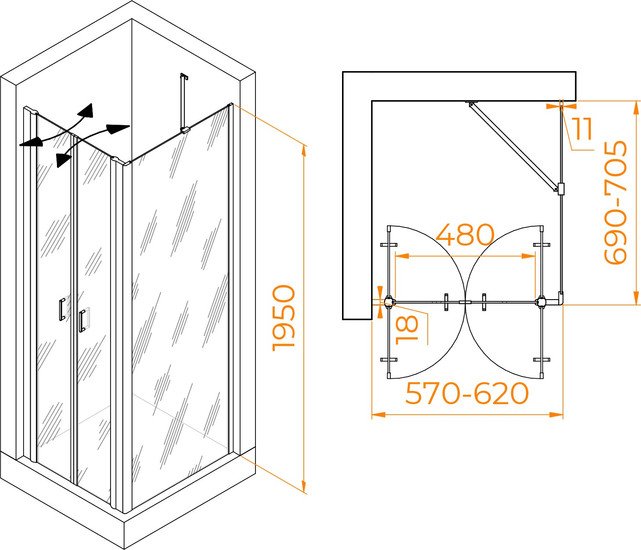 Душевой уголок RGW PA-144B (PA-104B+Z-050-2B+O-204B) 060814467-14 60x70 (черный/прозрачное стекло) - фото2