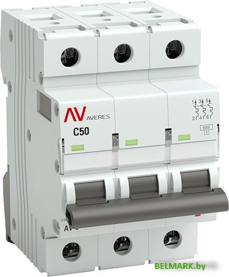 Выключатель автоматический EKF Averes AV-6 3P 50A (C) 6kA mcb6-3-50C-av - фото