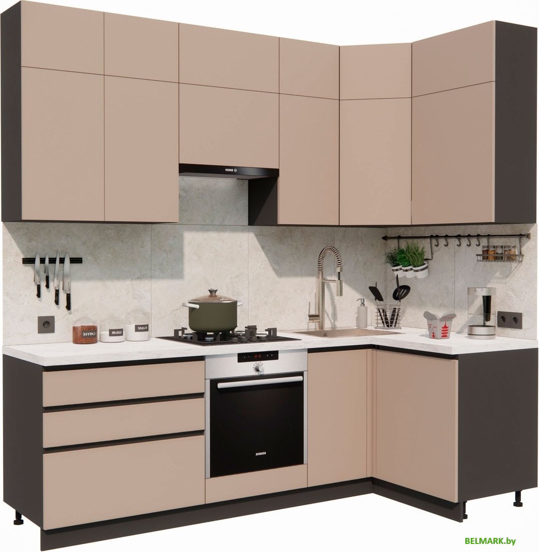Готовая кухня ВерсоМебель Эко Премиум 1.2x2.4 правая (глиняный серый/ст. мрамор лацио) - фото