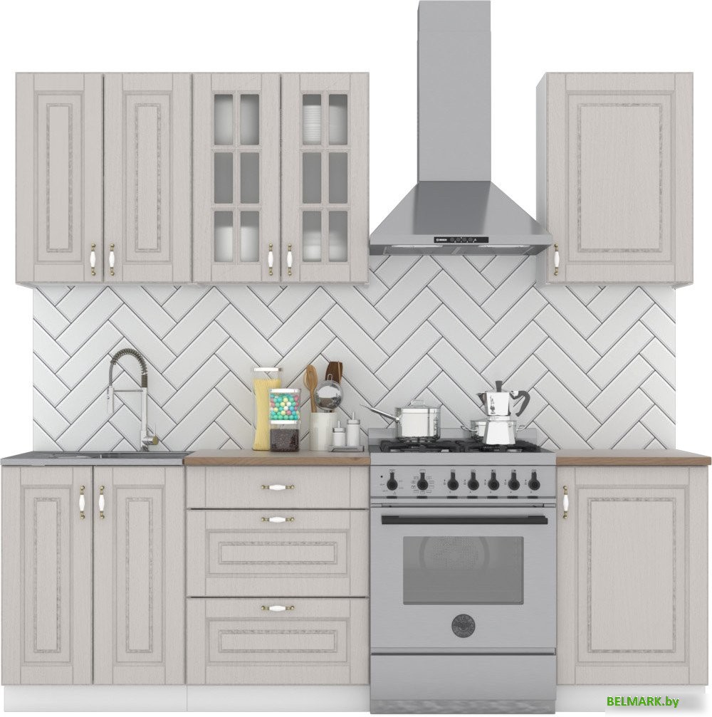 Готовая кухня Интермебель Бостон-3 1.7 (ясень капучино софт/мрамор лацио белый) - фото