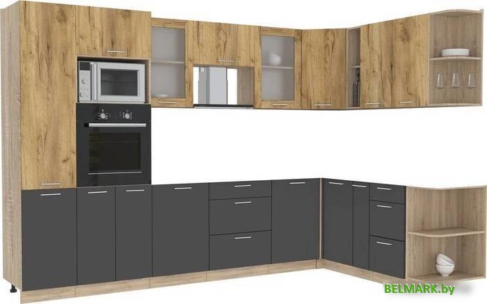 Готовая кухня Интерлиния Мила 1.88x3.2 правая без столешницы (дуб золотой/антрацит) - фото