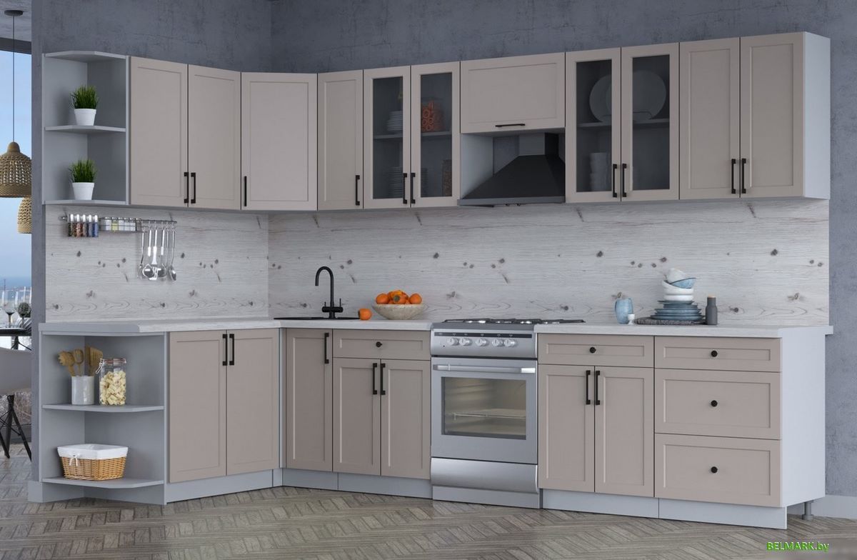 Готовая кухня Интерлиния Тренд 1.7x3.3 левая (луна/луна/бискайская сосна) - фото2