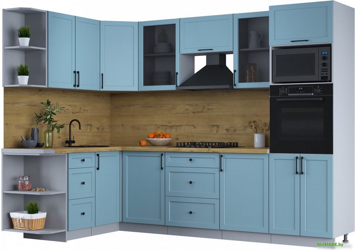 Готовая кухня Интерлиния Тренд 1.68x2.8 ВТ левая (океан/океан/дуб бунратти) - фото