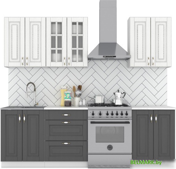 Готовая кухня Интермебель Бостон-4 1.8 (акация белая/акация графит/мрамор лацио белый) - фото