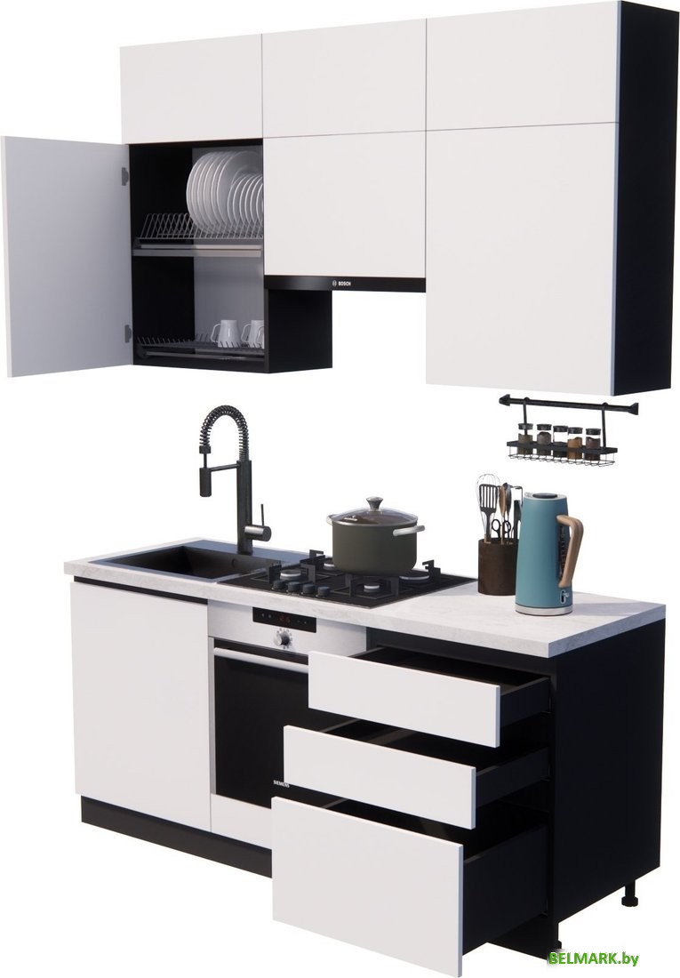 Готовая кухня ВерсоМебель Эко Премиум 1.8 (белый фасадный/ст. мрамор лацио) - фото2