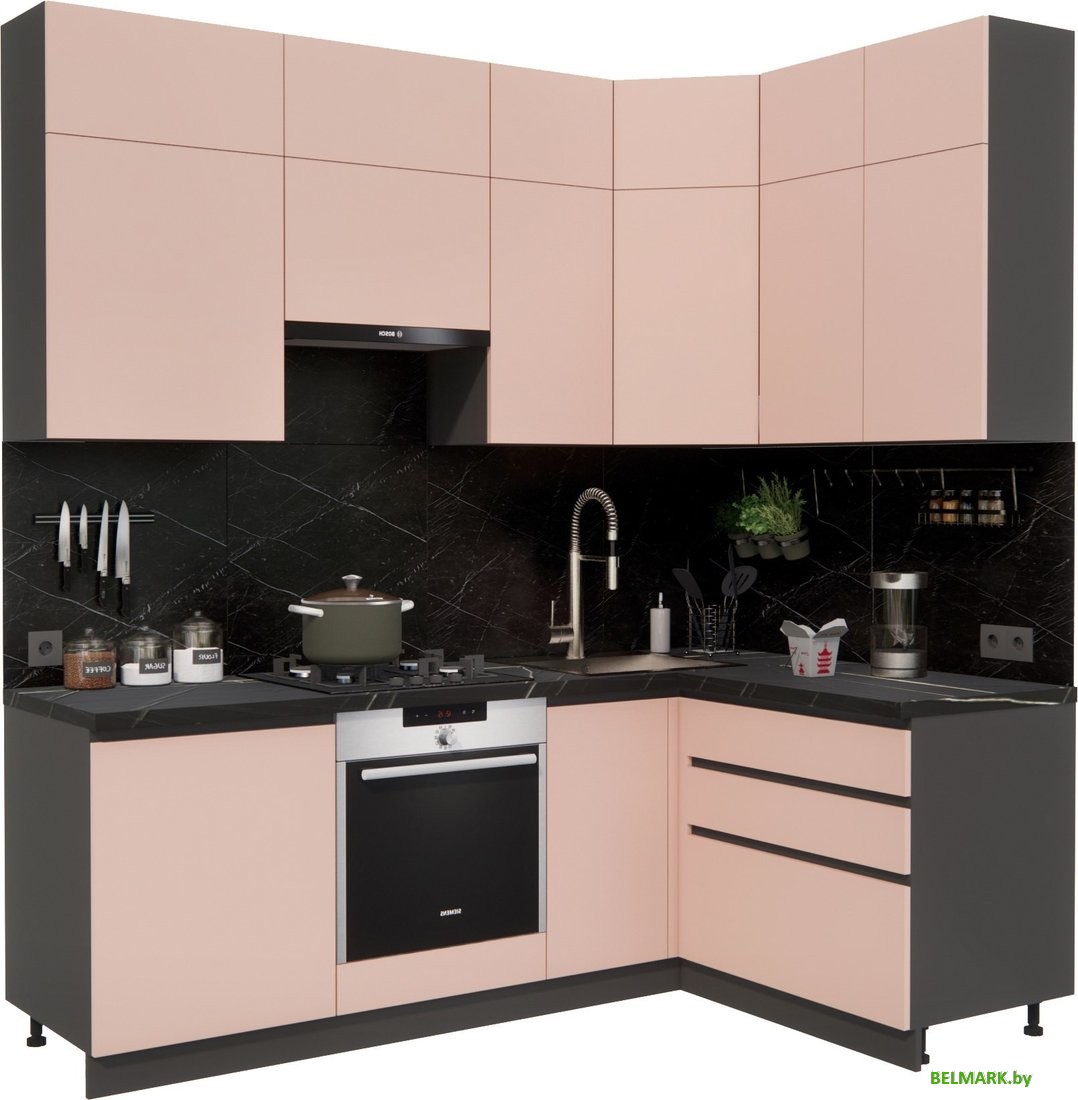 Готовая кухня ВерсоМебель Эко Премиум 1.4x2.2 правая (пудровый/ст. тунис) - фото