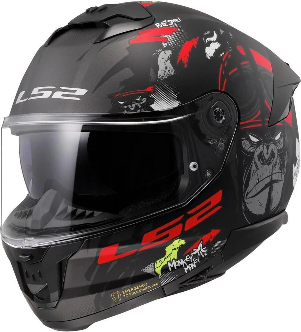 Мотошлем LS2 FF808 Stream 2 Angry Monkey (XXL, черный матовый/красный) - фото