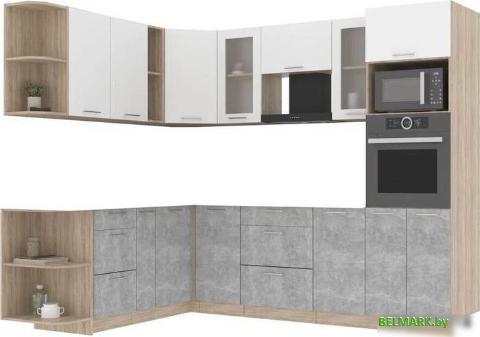 Готовая кухня Интерлиния Мила 1.88x2.6 левая без столешницы (белый платинум/бетон) - фото