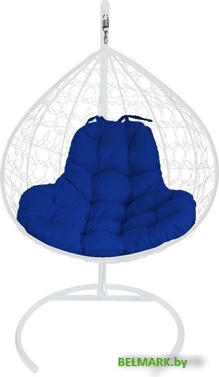 Подвесное кресло M-Group XL 11120110 (белый ротанг/синяя подушка) - фото