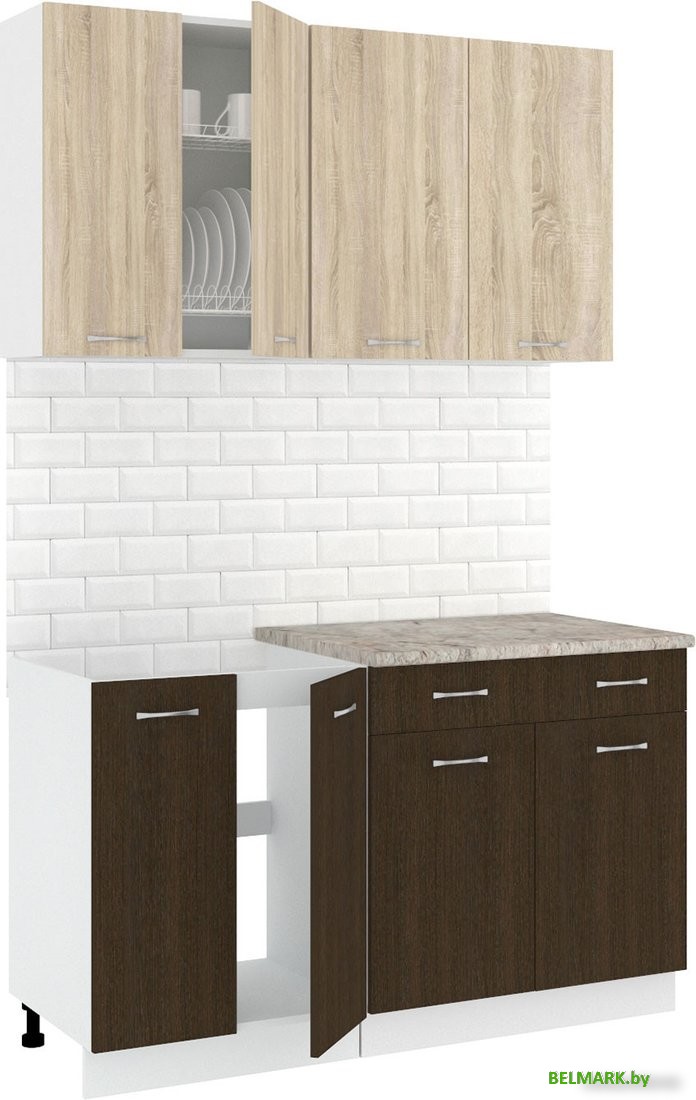 Готовая кухня Кортекс-мебель Корнелия Лира-лайт 1.4м (дуб сонома/венге/марсель) - фото