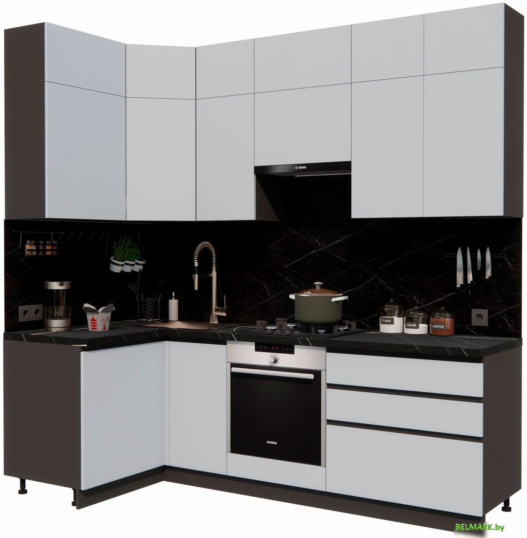 Готовая кухня ВерсоМебель Эко Премиум 1.2x2.4 левая (сумеречный голубой/ст. тунис) - фото